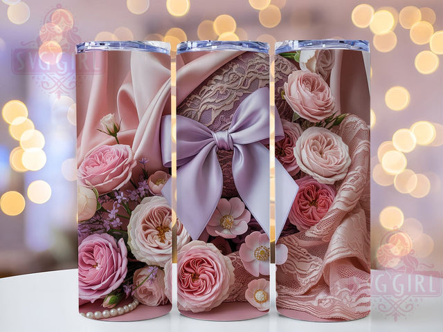 3D Coquette Rose Tumbler, Valentine Roses Theme, 3D Floral Wrap, Romantic Bow Design, Glam Chic Pattern, Seamless Artistic Print, Elegant Girly Aesthetic, Trendy Sparkle Charm, 20Oz Tumbler, Sublimation Sublimation SvggirlplusArt 