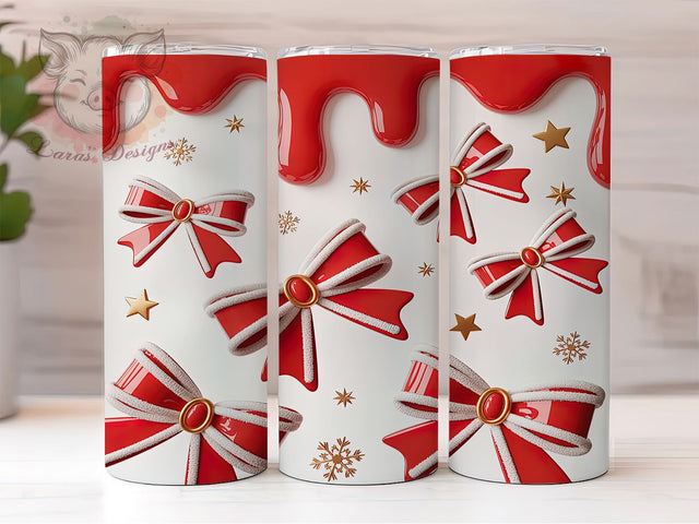 3D Coquette Santa Bows Christmas Tumbler, Red Puffy Christmas Sublimation Design, Festive Holiday Cup Art, 20oz Xmas Tumbler, Whimsical Santa Mug, Stylish Christmas Cup, Cozy Holiday Wrap Sublimation Lara' s Designs 