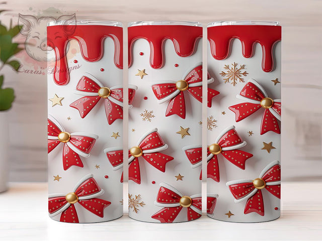 3D Coquette Santa Bows Christmas Tumbler, Red Puffy Christmas Sublimation Design, Festive Holiday Cup Art, 20oz Xmas Tumbler, Whimsical Santa Mug, Stylish Christmas Cup, Cozy Holiday Wrap Sublimation Lara' s Designs 