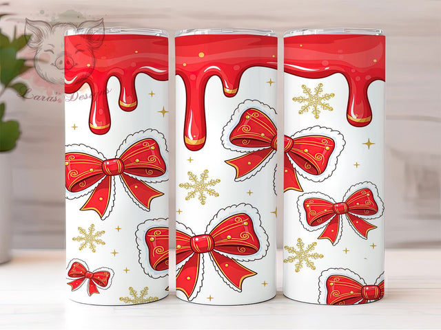 3D Coquette Santa Bows Christmas Tumbler, Red Puffy Christmas Sublimation Design, Festive Holiday Cup Art, 20oz Xmas Tumbler, Whimsical Santa Mug, Stylish Christmas Cup, Cozy Holiday Wrap Sublimation Lara' s Designs 