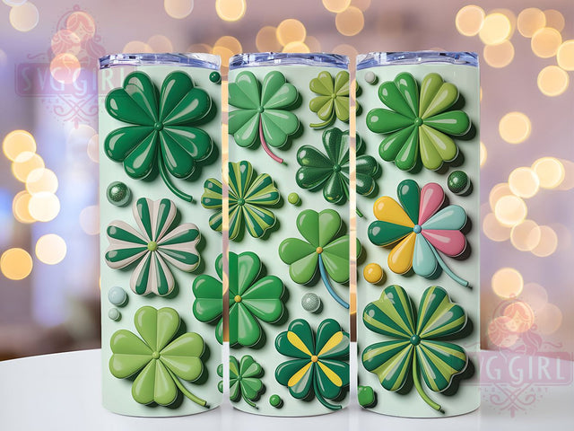 3D Coquette Shamrock Tumbler, Lucky Clover Tumbler, Stylish 20oz Wrap, Sublimation Design, Trendy Gift Idea, Irish Shamrock Wrap, St. Patrick’s Lucky Tumbler Sublimation SvggirlplusArt 