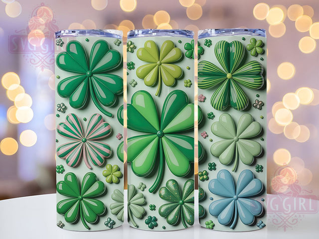 3D Coquette Shamrock Tumbler, Lucky Clover Tumbler, Stylish 20oz Wrap, Sublimation Design, Trendy Gift Idea, Irish Shamrock Wrap, St. Patrick’s Lucky Tumbler Sublimation SvggirlplusArt 