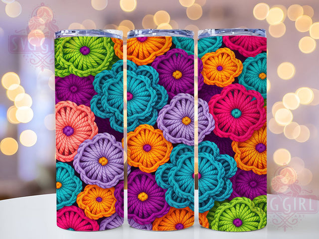 3D Crochet Floral Tumbler, Crochet Pattern Design, Artistic Flower Texture, 20Oz Sublimation Wrap, Elegant Crochet Art, Romantic Bloom Style, Tumbler Sublimation Sublimation SvggirlplusArt 