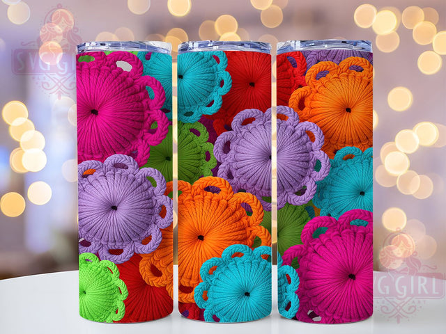 3D Crochet Floral Tumbler, Crochet Pattern Design, Artistic Flower Texture, 20Oz Sublimation Wrap, Elegant Crochet Art, Romantic Bloom Style, Tumbler Sublimation Sublimation SvggirlplusArt 