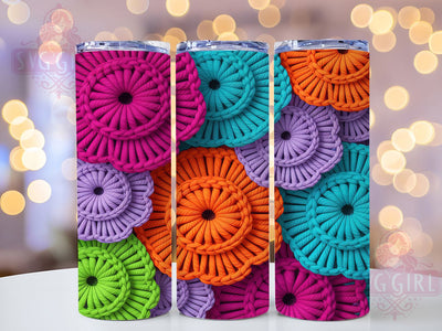 3D Crochet Floral Tumbler, Crochet Pattern Design, Artistic Flower Texture, 20Oz Sublimation Wrap, Elegant Crochet Art, Romantic Bloom Style, Tumbler Sublimation Sublimation SvggirlplusArt 