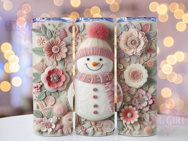 3D Crocheted Snowman Christmas Tumbler, Embroidery Snowman Sublimation Design, Cozy Winter Tumbler Wrap, 20oz Skinny Tumbler Wrap, Cute Snowman Christmas Wrap, Textured Holiday Drinkware, Handmade Style Subl Sublimation SvggirlplusArt 