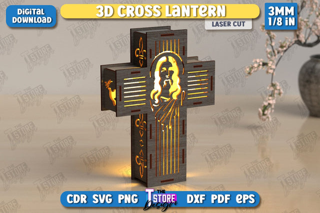 3D Cross Lantern Laser Cut | Christian Cross | Religious Symbol | Layered Cross | CNC File SVG The T Store Design 