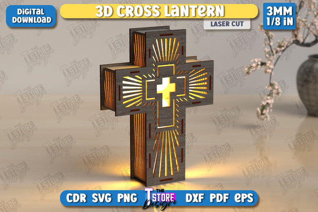 3D Cross Lantern Laser Cut | Christian Cross | Religious Symbol | Layered Cross | CNC File SVG The T Store Design 