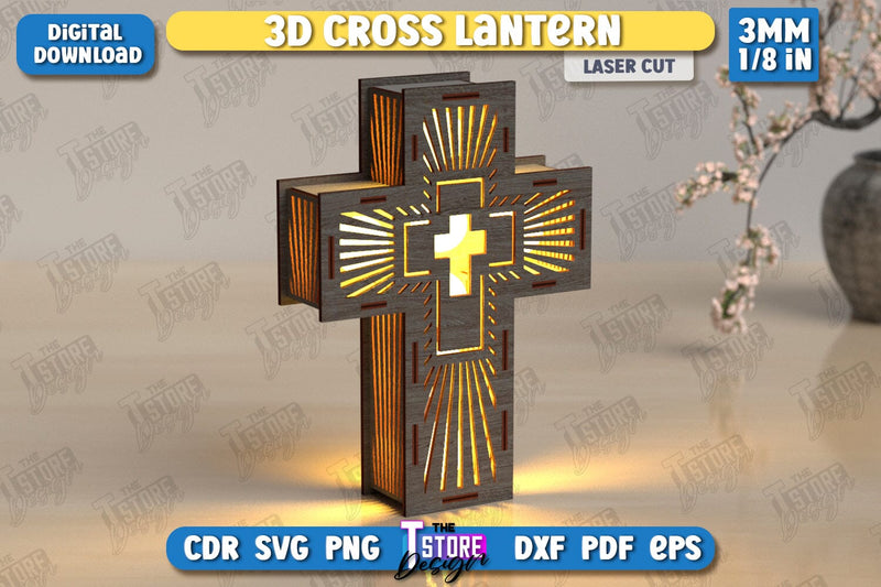 3D Cross Lantern Laser Cut | Christian Cross | Religious Symbol | Layered Cross | CNC File SVG The T Store Design 