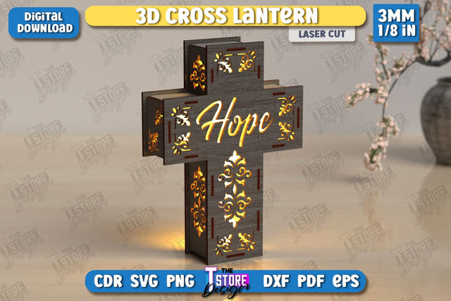 3D Cross Lantern Laser Cut | Christian Cross | Religious Symbol | Layered Cross | CNC File SVG The T Store Design 
