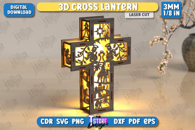 3D Cross Lantern Laser Cut | Christian Cross | Religious Symbol | Layered Cross | CNC File SVG The T Store Design 