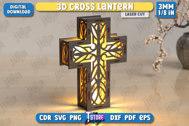 3D Cross Lantern Laser Cut | Christian Cross | Religious Symbol | Layered Cross | CNC File SVG The T Store Design 