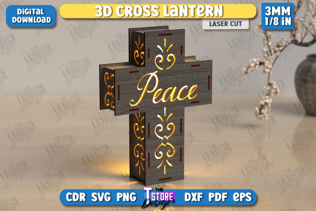 3D Cross Lantern Laser Cut | Christian Cross | Religious Symbol | Layered Cross | CNC File SVG The T Store Design 