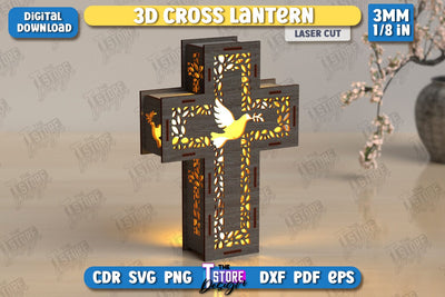 3D Cross Lantern Laser Cut | Christian Cross | Religious Symbol | Layered Cross | CNC File SVG The T Store Design 