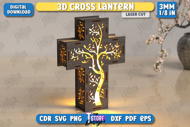 3D Cross Lantern Laser Cut | Christian Cross | Religious Symbol | Layered Cross | CNC File SVG The T Store Design 