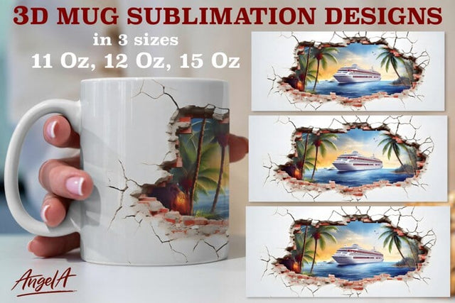 3d cruise mug sublimation designs / cruise ship, palm tree Sublimation Angelina Semenova 