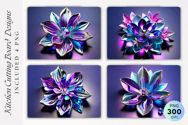 3d Crystal flower cutting board PNG Design Sublimation Regulrcrative 