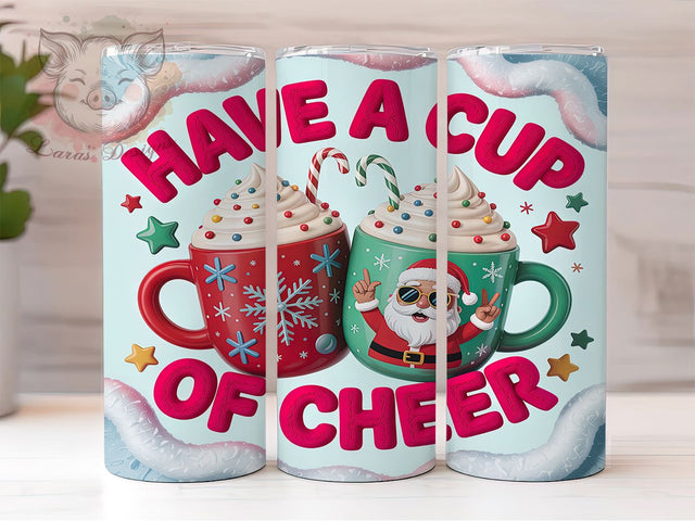 3D Cup of Cheer Christmas Tumbler, Cup Of Cheer Wrap, Festive Holiday Sublimation Design, Cheerful Mug Cup, 20Oz Skinny Tumbler Wrap, Realistic Christmas Mug, Funny Holiday Drink Design Sublimation Lara' s Designs 