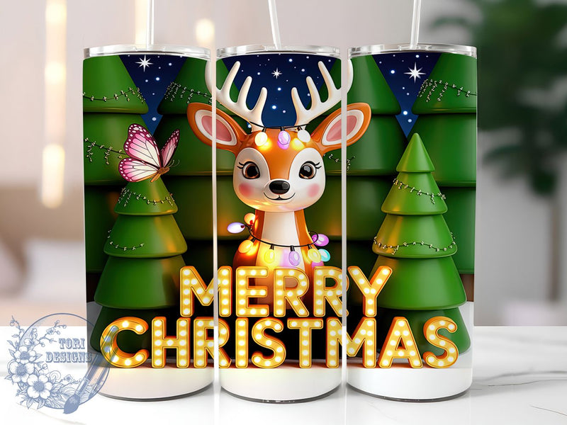 3D Cute Christmas Deer Tumbler, 3D Deer Wrap, Merry Christmas Mug ...