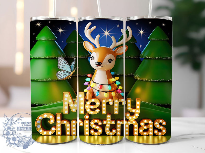 3D Cute Christmas Deer Tumbler, 3D Deer Wrap, Merry Christmas Mug ...