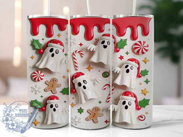 3D Cute Christmas Ghost Tumbler, Merry Christmas Sublimation Design, Snowflake Holiday Cup Art, 20oz Xmas Tumbler, Whimsical Ghost Mug, Stylish Christmas Cup, Cozy Holiday Wrap Sublimation ToriDesigns 