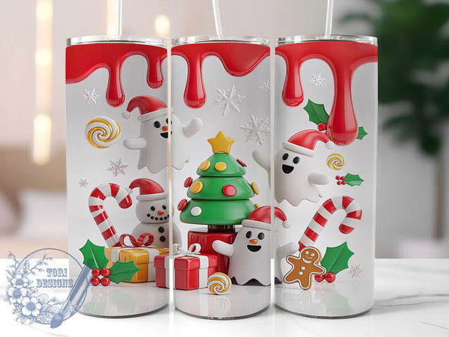 3D Cute Christmas Ghost Tumbler, Merry Christmas Sublimation Design, Snowflake Holiday Cup Art, 20oz Xmas Tumbler, Whimsical Ghost Mug, Stylish Christmas Cup, Cozy Holiday Wrap Sublimation ToriDesigns 