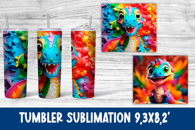 3d cute dinosaur sublimation tumbler design wrap 20 Oz Sublimation Svetana Studio 