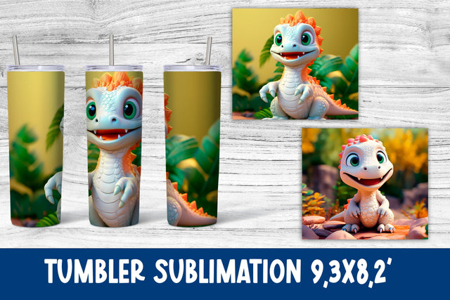3d cute dinosaur sublimation tumbler Sublimation Svetana Studio 