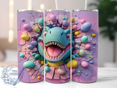 3D Cute Easter Dinosaur 20oz Tumbler, Easter Theme, Holiday Tumbler, 20oz Wrap, Sublimation Design, Cute Style, PNG File Sublimation ToriDesigns 