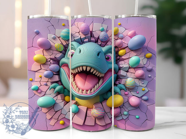 3D Cute Easter Dinosaur 20oz Tumbler, Easter Theme, Holiday Tumbler, 20oz Wrap, Sublimation Design, Cute Style, PNG File Sublimation ToriDesigns 