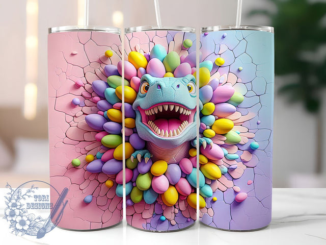 3D Cute Easter Dinosaur 20oz Tumbler, Easter Theme, Holiday Tumbler, 20oz Wrap, Sublimation Design, Cute Style, PNG File Sublimation ToriDesigns 