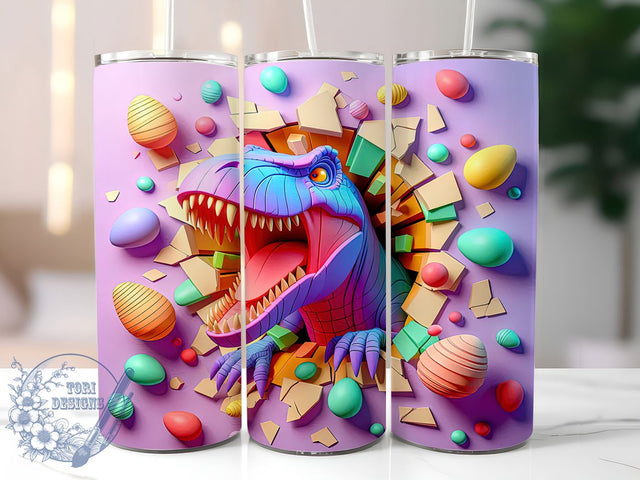 3D Cute Easter Dinosaur 20oz Tumbler, Easter Theme, Holiday Tumbler, 20oz Wrap, Sublimation Design, Cute Style, PNG File Sublimation ToriDesigns 