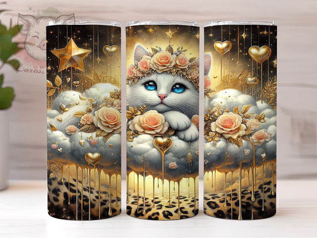 3D Cute Flowers Cat 20oz Tumbler Png, Straight & Tapered Tumbler Png, Cat Lovers Tumbler Png, Digital Download PNG Sublimation Lara' s Designs 
