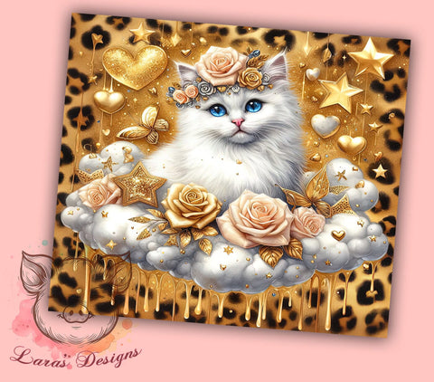 3D Cute Flowers Cat 20oz Tumbler Png, Straight & Tapered Tumbler Png, Cat Lovers Tumbler Png, Digital Download PNG Sublimation Lara' s Designs 