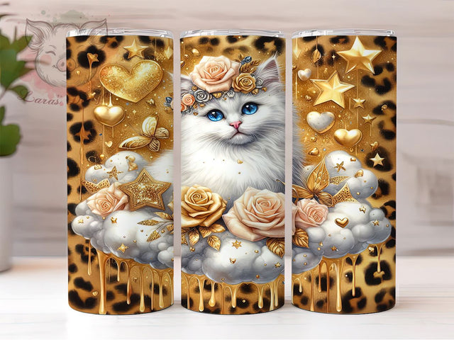 3D Cute Flowers Cat 20oz Tumbler Png, Straight & Tapered Tumbler Png, Cat Lovers Tumbler Png, Digital Download PNG Sublimation Lara' s Designs 