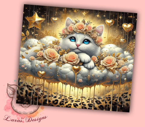 3D Cute Flowers Cat 20oz Tumbler Png, Straight & Tapered Tumbler Png, Cat Lovers Tumbler Png, Digital Download PNG Sublimation Lara' s Designs 