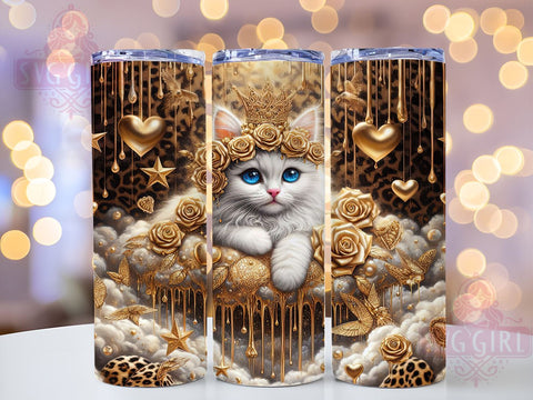 3D Cute Flowers Cat 20oz Tumbler Wrap Sublimation Design, Straight Tapered Tumbler Wrap, Cat Lovers Tumbler Png, Instant Digital Download Sublimation SvggirlplusArt 