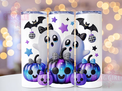 3D Cute Ghosts Halloween Tumbler, Black White Bow Cup, Spooky Season Wrap, 20Oz Sublimation Design, Adorable Ghost Mug, Monochrome Halloween Drinkware, Kawaii Spooky Tumbler Sublimation SvggirlplusArt 