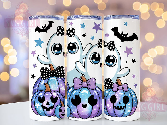 3D Cute Ghosts Halloween Tumbler, Black White Bow Cup, Spooky Season Wrap, 20Oz Sublimation Design, Adorable Ghost Mug, Monochrome Halloween Drinkware, Kawaii Spooky Tumbler Sublimation SvggirlplusArt 
