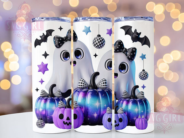 3D Cute Ghosts Halloween Tumbler, Black White Bow Cup, Spooky Season Wrap, 20Oz Sublimation Design, Adorable Ghost Mug, Monochrome Halloween Drinkware, Kawaii Spooky Tumbler Sublimation SvggirlplusArt 