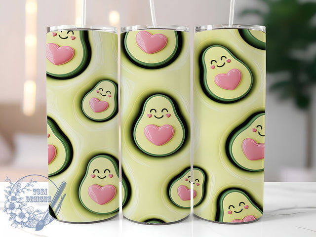 3D Cute Inflated Avocado Tumbler, 3D Inflated Sublimation Design, Cute Avocado Art, 20oz Fruit Tumbler, Whimsical Avocado Mug, Stylish Green Cup, Bold Avocado Wrap Sublimation ToriDesigns 