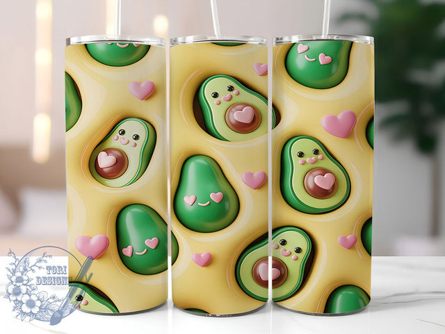 3D Cute Inflated Avocado Tumbler, 3D Inflated Sublimation Design, Cute Avocado Art, 20oz Fruit Tumbler, Whimsical Avocado Mug, Stylish Green Cup, Bold Avocado Wrap Sublimation ToriDesigns 
