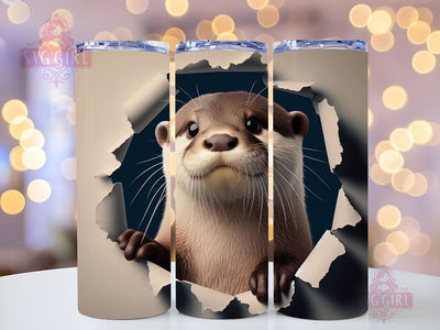 3D Cute Otter Hole In Wall 20oz Tumbler Wrap Sublimation Design, Straight Tapered Tumbler Wrap, Cute Otter Tumbler Png, Instant Digital Download Sublimation SvggirlplusArt 