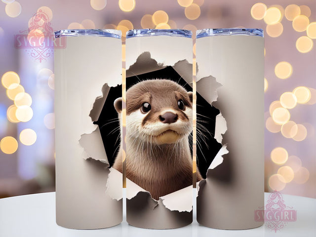 3D Cute Otter Hole In Wall 20oz Tumbler Wrap Sublimation Design, Straight Tapered Tumbler Wrap, Cute Otter Tumbler Png, Instant Digital Download Sublimation SvggirlplusArt 