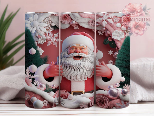 3D Cute Pink Santa Christmas Tumbler, Cute Santa Wrap, Christmas Santa Sublimation, Festive Holiday Cup, 20Oz Skinny Tumbler Wrap, Pink Santa Mug, Whimsical Christmas Design Sublimation Li Zamperini 