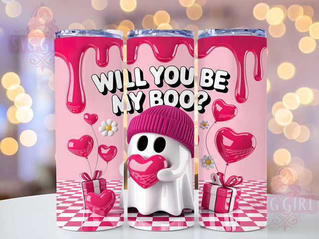 3D Cute Spooky Valentine Ghost Tumbler, 3D Inflated Boo Pattern, Cute Spooky Love Design, 20Oz Sublimation Wrap, Adorable Ghost Art, Romantic Boo Texture, Tumbler Sublimation Sublimation SvggirlplusArt 