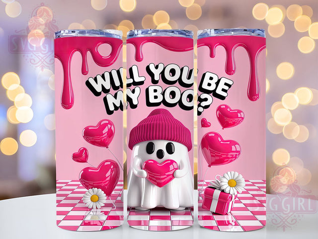 3D Cute Spooky Valentine Ghost Tumbler, 3D Inflated Boo Pattern, Cute Spooky Love Design, 20Oz Sublimation Wrap, Adorable Ghost Art, Romantic Boo Texture, Tumbler Sublimation Sublimation SvggirlplusArt 