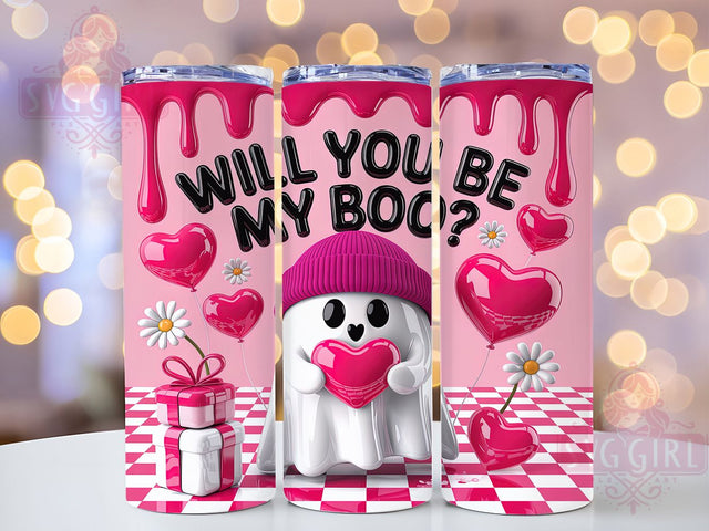 3D Cute Spooky Valentine Ghost Tumbler, 3D Inflated Boo Pattern, Cute Spooky Love Design, 20Oz Sublimation Wrap, Adorable Ghost Art, Romantic Boo Texture, Tumbler Sublimation Sublimation SvggirlplusArt 