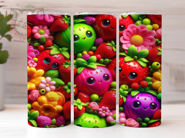 3D Cute Strawberry Tumbler, Cute Strawberry, Fruit Theme, Whimsical Style, Sweet Design, 20Oz Tumbler, Sublimation Wrap Sublimation Lara' s Designs 