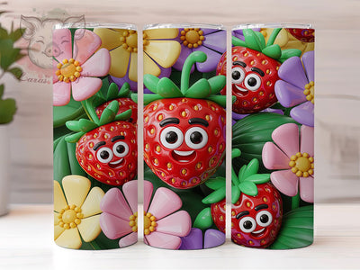 3D Cute Strawberry Tumbler, Cute Strawberry, Fruit Theme, Whimsical Style, Sweet Design, 20Oz Tumbler, Sublimation Wrap Sublimation Lara' s Designs 